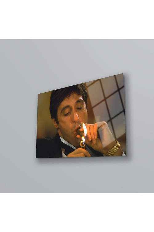 Scarface Duvar Tablo Kırılmaya Karşı Ultra Dayanıklı Yüksek Kalite Temperli Cam Üzeri Uv Baskı