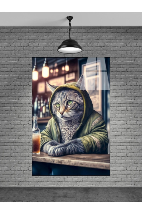 Bardaki Kedi Cam Tablo