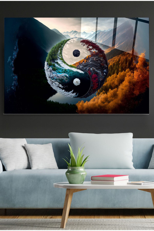 Yin Yang Cam Tablo Dekoratif Cam Tablo