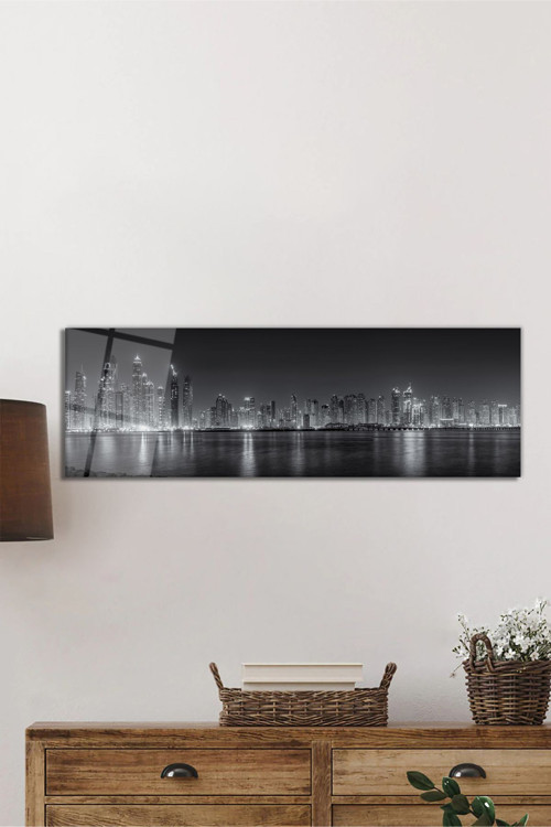 Şehir Ve Işıkları Panoramik Cam Tablo Temperli Ve Rodajlı Dayanıklı Cam