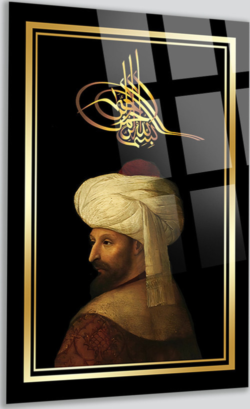 Fatih Sultan Mehmet Osmanlı Padişah Lüks Kırılmaz Cam Tablo Ev Ofis İş Yeri Hediryesi