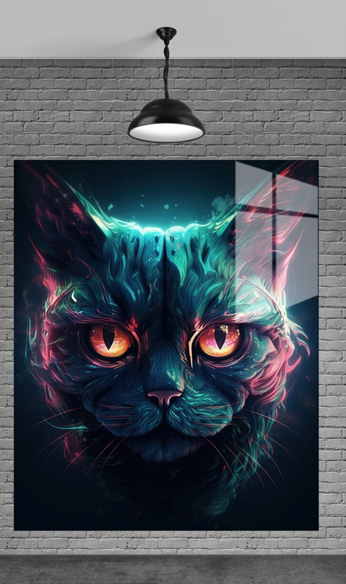 3D Kedi Görseli 1 Temperli Cam Üzerine Tablo Sevgilinize Yılbaşı Hediye