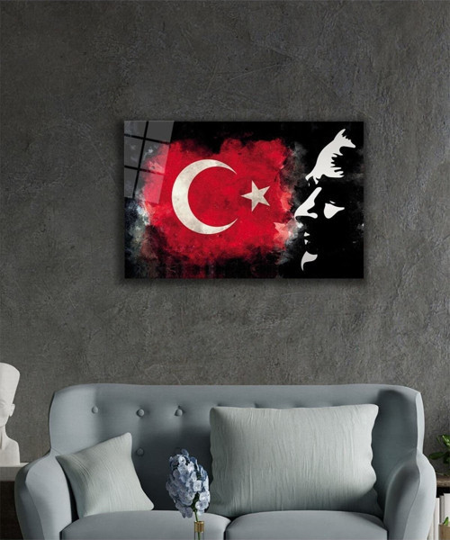 Mustafa Kemal Atatürk Türk Bayrağı Cam Tablo Darbelere Dayanıklı Kırılmaz Temperli