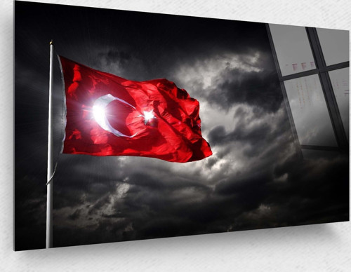 Türk Bayrağı Cam Tablo Şanlı Al Bayrağımız Göklerde Cam Tablo 29 Ekim Ofis Dekor