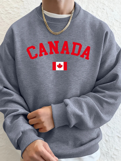 Kanada Baskılı Bayraklı Erkek Kapüşonlu Üstleri Sonbahar Bol Sweatshirt Hip Hop Yuvarlak Yaka