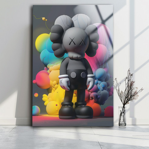 Kaws Renkli Cam Tablo Ev Duvar Dekoru Çocuk Odası Tablo Oturma Odası Modern Duvar Dekoru