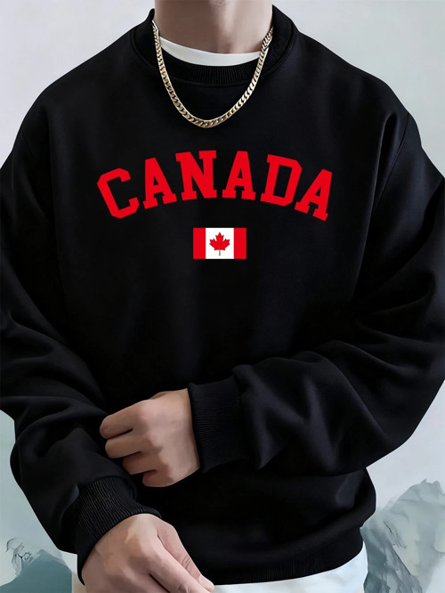 Kanada Baskılı Bayraklı Erkek Kapüşonlu Üstleri Sonbahar Bol Sweatshirt Hip Hop Yuvarlak Yaka