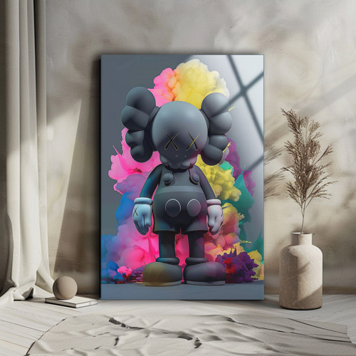 Kaws Cam Duvar Dekoru Modern Cam Tablo Renkli Duvar Tablosu Temperli Cam Üzeri Baskı