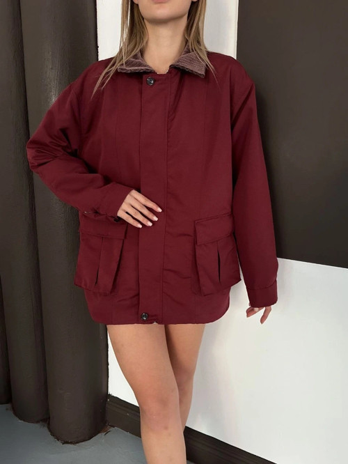 Astarlı yaka detaylı artos ceket bordo st2651019
