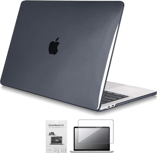 Apple 13" Macbook Pro A2338 M1 Kristal Siyah Kılıf Koruyucu + Ekran Filmi