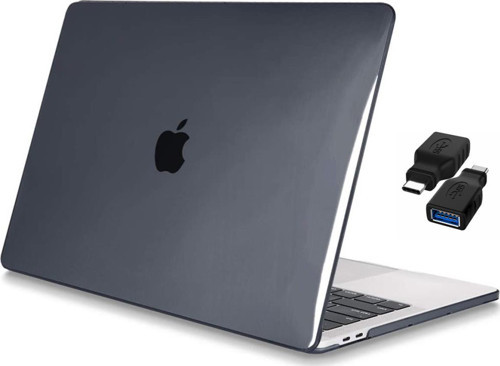 Apple 13" Macbook Air A2337 M1 Kristal Siyah Kılıf Koruyucu + Usb Çevirici