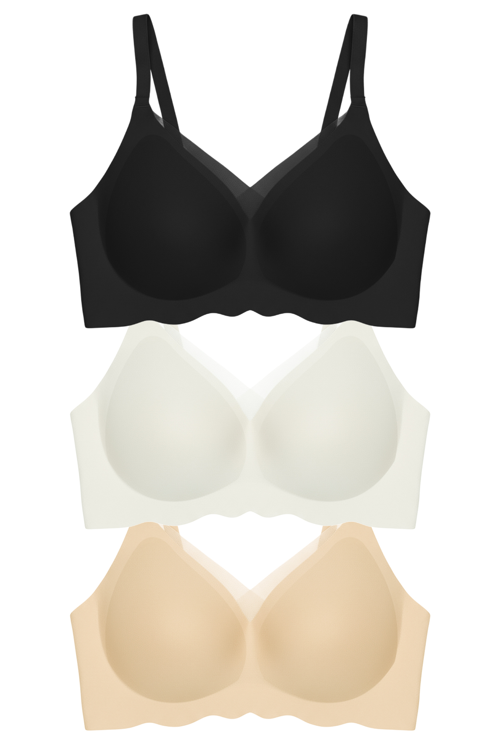 Seamless Bra - Touch | Lazer Kesim Dikişsiz Tül ve Dalga Detaylı Balensiz Kadın Sütyen 3'lü Paket