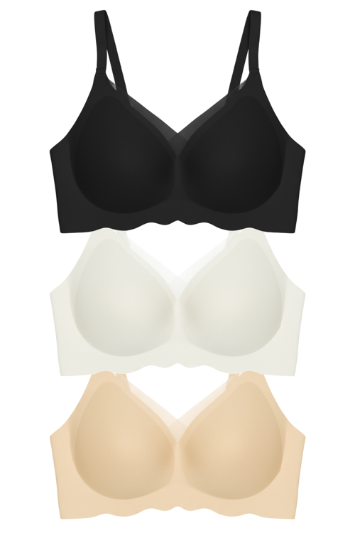 Seamless Bra - Touch | Lazer Kesim Dikişsiz Tül ve Dalga Detaylı Balensiz Kadın Sütyen 3'lü Paket
