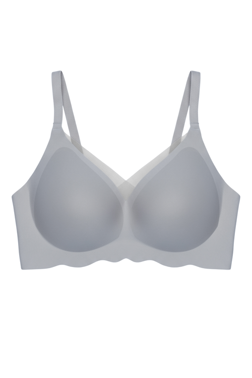 Seamless Bra - Touch | Gri Lazer Kesim Dikişsiz Tül ve Dalga Detaylı Balensiz Kadın Sütyen