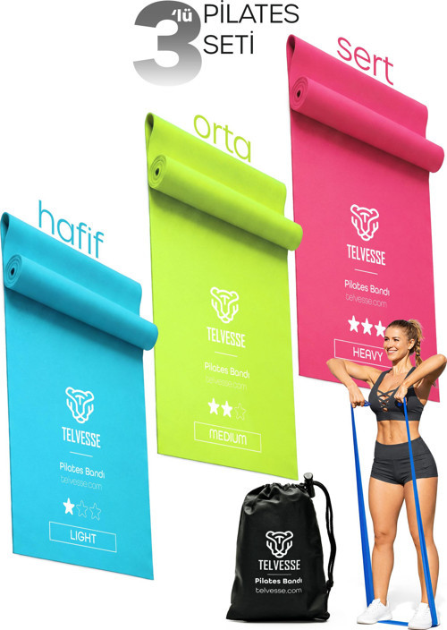3 Farklı Direnç AÇIK UÇLU Çantalı Pilates Aerobik Egzersiz Squat Lastiği Bant Açık Uç TB3-RGB