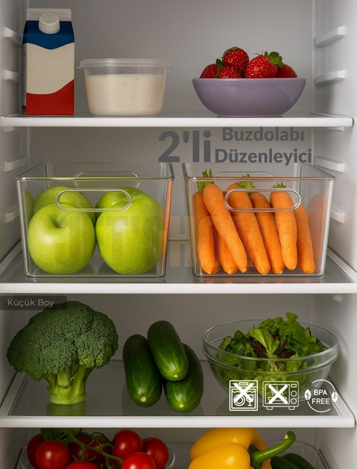 2'li Buzdolabı İçi Düzenleyici Saklama Organizeri Bpa Free Düzenleyici Darbeye Dayanıklı 27X18X9 cm