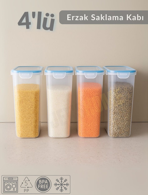 4'Lü Erzak Kabı Seti Vakumlu Saklama Kabı Hava Almaz Bakliyat Kabı Bpa Free