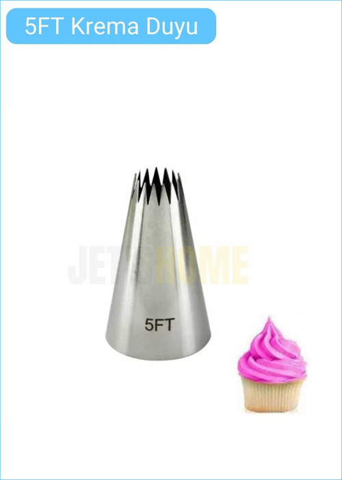 5FT Açık Yıldız Desen Krema Duyu Büyük Boy Pasta Duyu Paslanmaz Çelik Krema Torbası Ucu 3.0x1.4x4.8 cm