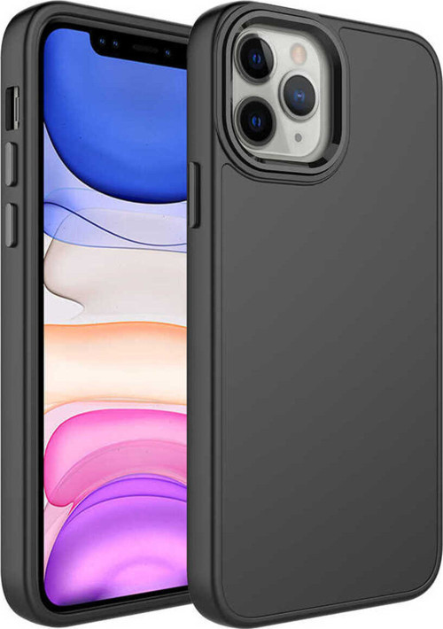 İphone 12 Pro Max Uyumlu Metal Çerçeve Ve Buton Tasarımlı Silikon Klfs Luna Kılıf-Siyah