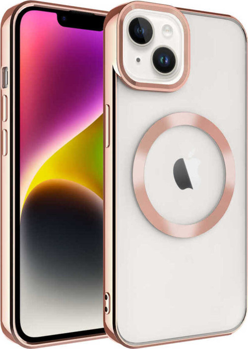 İphone 14 Plus Uyumlu Magsafe Wireless Şarj Özellikli Klfs Setro Silikon-Rose Gold