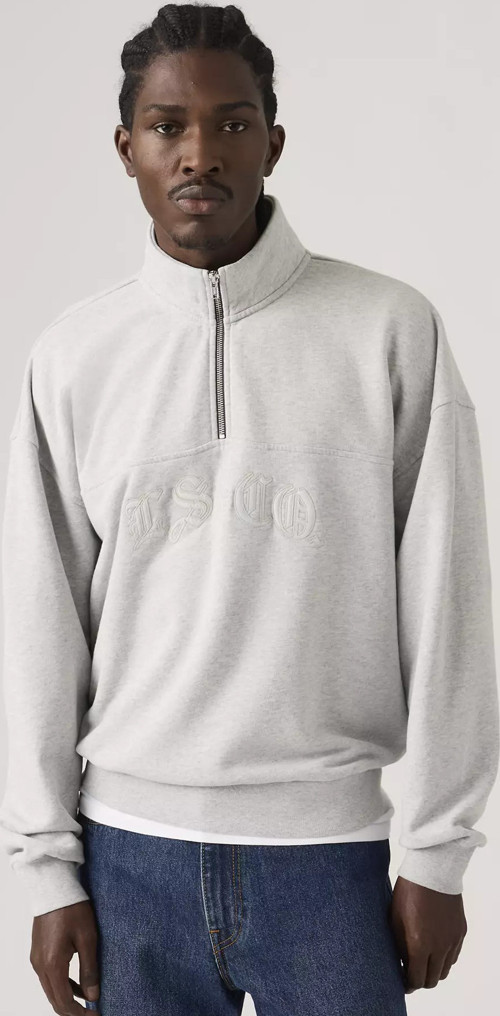 Erkek Bol Kesimli Yarım Fermuarlı Gri Sweatshirt - 005HS-0004