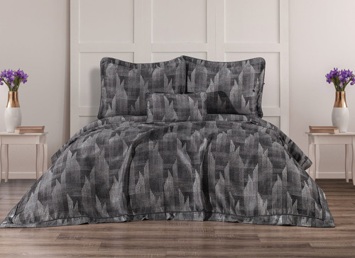 Berru Geometrik 4 Parça Gri Pike Takımı 240 X 260 cm