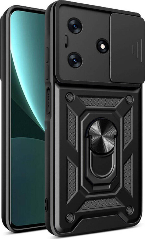 Tecno Spark 10 4G Kılıf Magnetik Standlı Kamera Korumalı Klfs Sürgülü Vega Kapak - Siyah