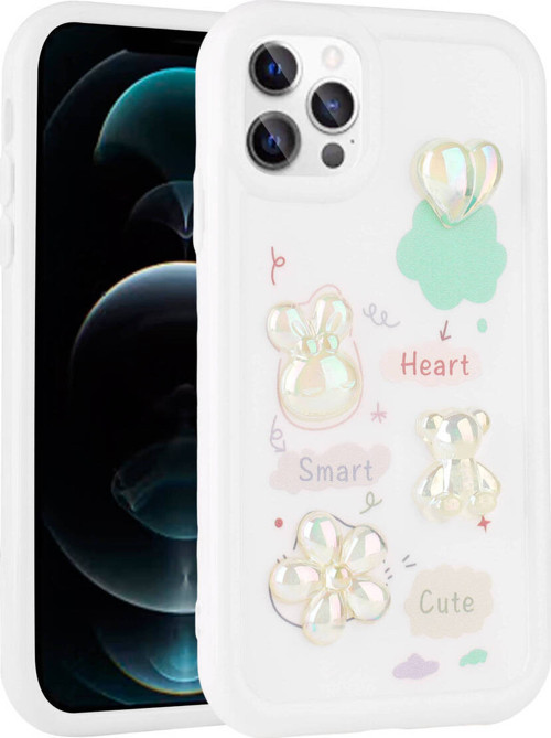 İphone 13 Pro Max Uyumlu Kabartma Figürlü Parlak Klfs Toys Silikon Kılıf-Beyaz