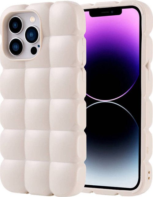 İphone 14 Pro Max Kılıf Parlak Esnek Silikon Klfs Dom Dom Kapak - Beyaz