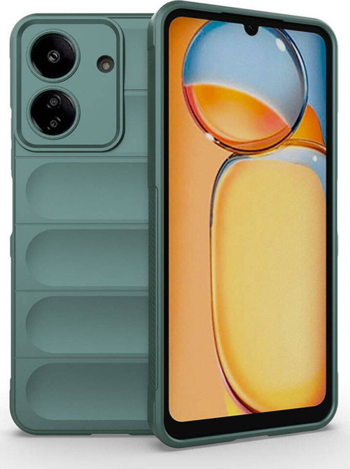 Redmi 13C Kılıf Esnek Tpu Oyuklu Arka Yüzey Tasarımlı Klfs Etnik Silikon Kapak - Koyu Yeşil