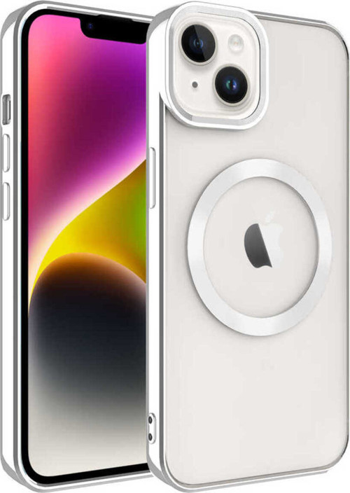 İphone 14 Plus Uyumlu Magsafe Wireless Şarj Özellikli Klfs Setro Silikon-Gümüş