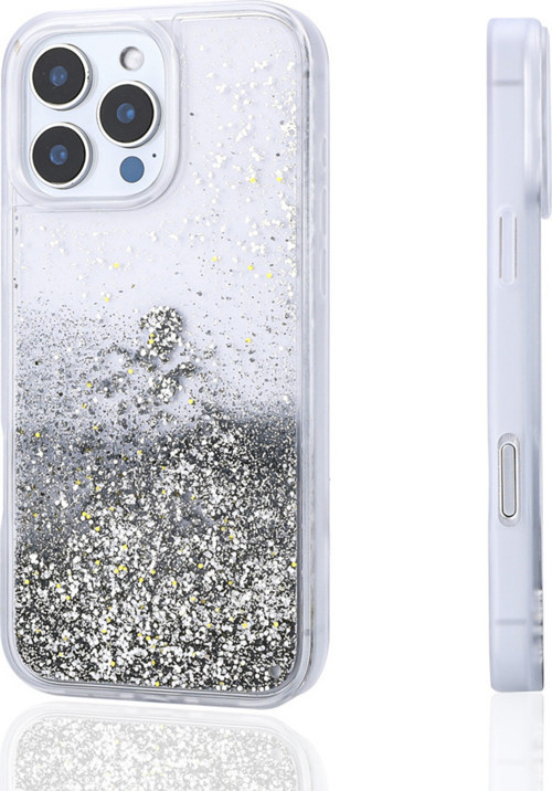 İphone 14 Pro Max Kılıf Sıvılı Simli Şeffaf Arka Yüzey Klfs Keto Silikon Kapak - Gümüş
