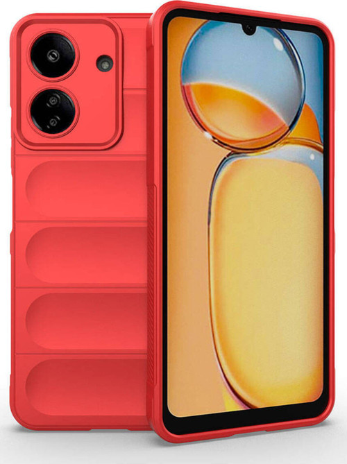 Redmi 13C Kılıf Esnek Tpu Oyuklu Arka Yüzey Tasarımlı Klfs Etnik Silikon Kapak - Kırmızı