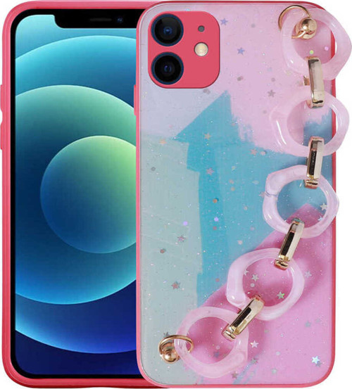 İphone 11 Uyumlu Simli Desenli El Askılı Tutacaklı Klfs Elsa Silikon Kılıf-Pembe Koyu