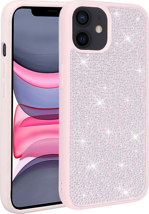 İphone 11 Uyumlu Parlak Taşlı Tasarım Klfs Ston Kılıf-Pembe
