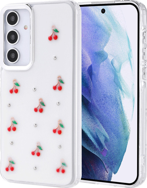 Galaxy A55 Kılıf Airbag Tasarımlı Simli Şeffaf Klfs Kutup Kapak - Kiraz