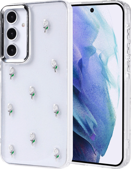 Galaxy A55 Kılıf Airbag Tasarımlı Simli Şeffaf Klfs Kutup Kapak - Lale