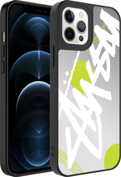 İphone 12 Pro Uyumlu Aynalı Desenli Kamera Korumalı Parlak Klfs Mirror Kılıf-Yazı