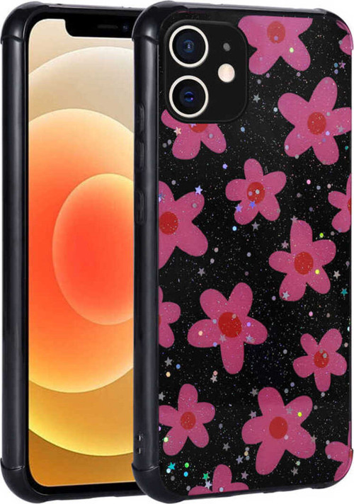 İphone 11 Uyumlu Simli Desenli Kamera Korumalı Parlak Klfs Popy Kılıf-Çiçek
