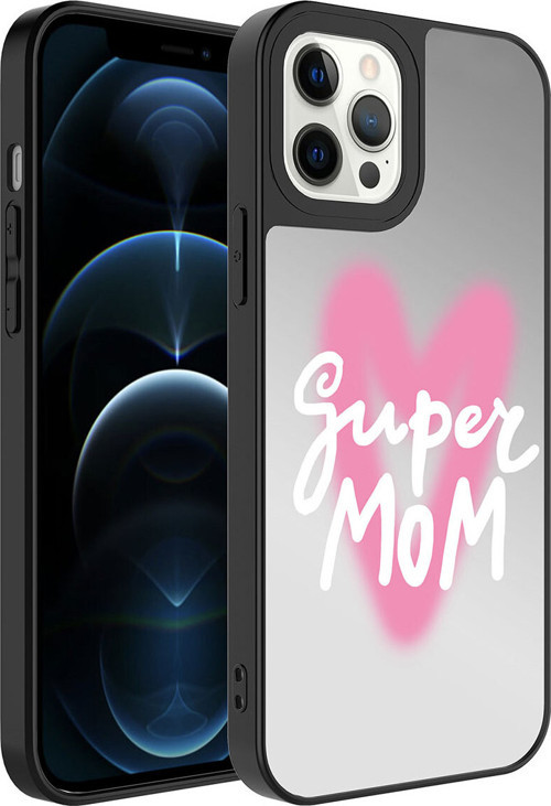 İphone 12 Pro Uyumlu Aynalı Desenli Kamera Korumalı Parlak Klfs Mirror Kılıf-Süper Anne