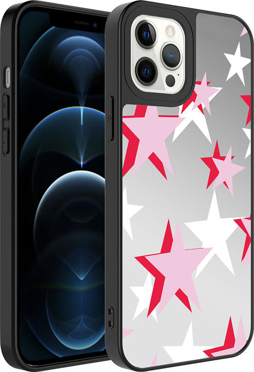 İphone 12 Pro Uyumlu Aynalı Desenli Kamera Korumalı Parlak Klfs Mirror Kılıf-Yıldız
