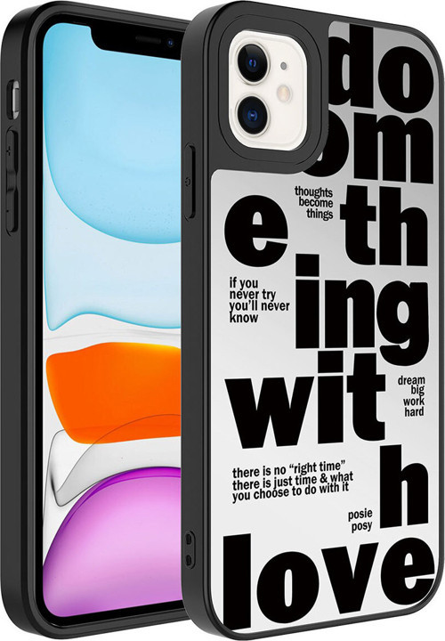İphone 11 Uyumlu Aynalı Desenli Kamera Korumalı Parlak Klfs Mirror Kılıf-Love