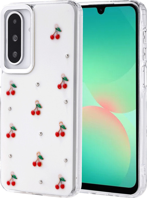Galaxy A26 Kılıf Airbag Tasarımlı Simli Şeffaf Klfs Kutup Kapak - Kiraz