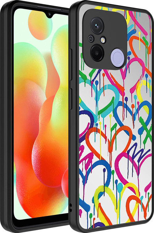 Redmi 12C Kılıf Aynalı Desenli Kamera Korumalı Parlak Klfs Mirror Kapak - Kalp