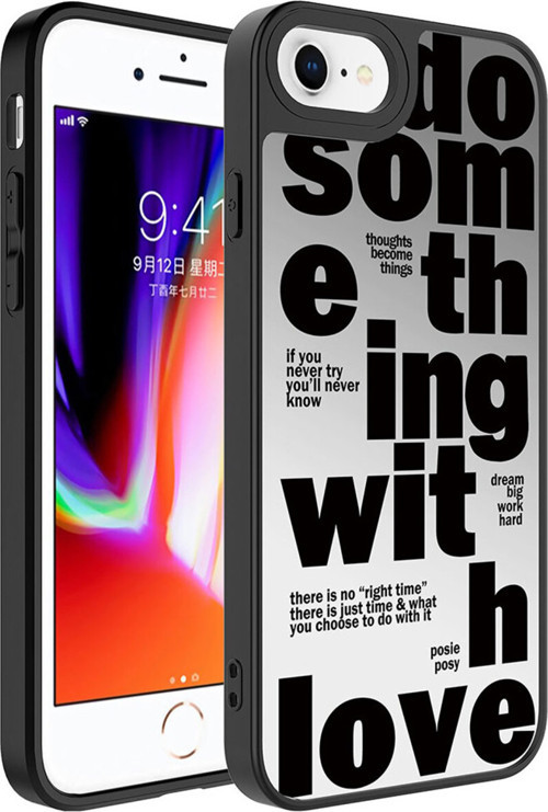İphone 7 Plus Kılıf Aynalı Desenli Kamera Korumalı Parlak Klfs Mirror Kapak - Love