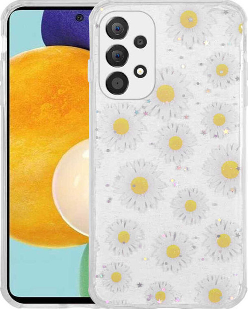 Galaxy A23 Kılıf Simli Desenli Kamera Korumalı Parlak Klfs Popy Kapak - Papatya