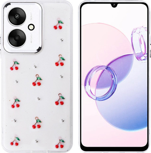 Redmi 13C Kılıf Airbag Tasarımlı Simli Şeffaf Klfs Kutup Kapak - Kiraz