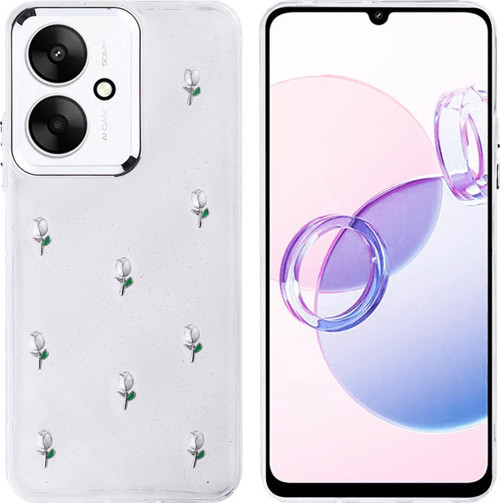 Redmi 13C Kılıf Airbag Tasarımlı Simli Şeffaf Klfs Kutup Kapak - Lale