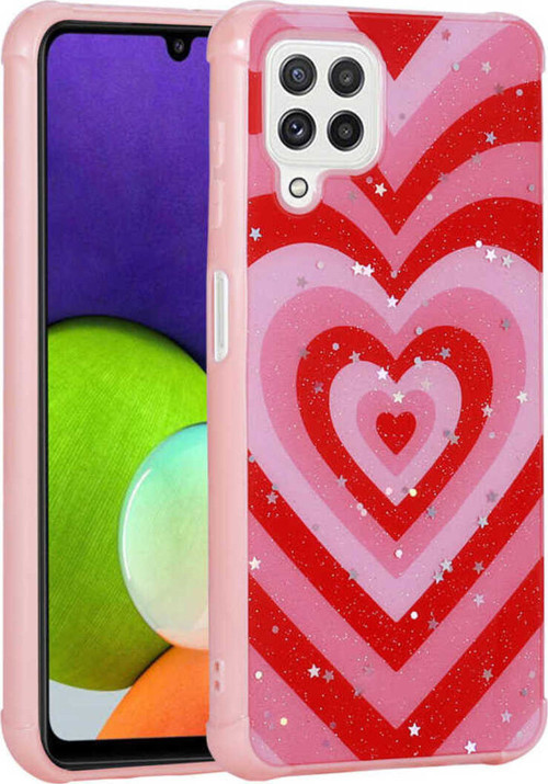 Galaxy M22 Kılıf Simli Desenli Kamera Korumalı Parlak Klfs Popy Kapak - Kalp