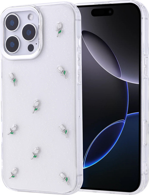 İphone 16 Pro Max Kılıf Airbag Tasarımlı Simli Şeffaf Klfs Kutup Kapak - Lale